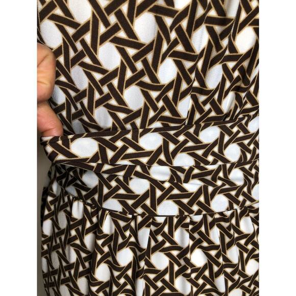 Talbots Faux Wrap Dress in Brown and White Weave Print Retro US 4 - Picture 7 of 16